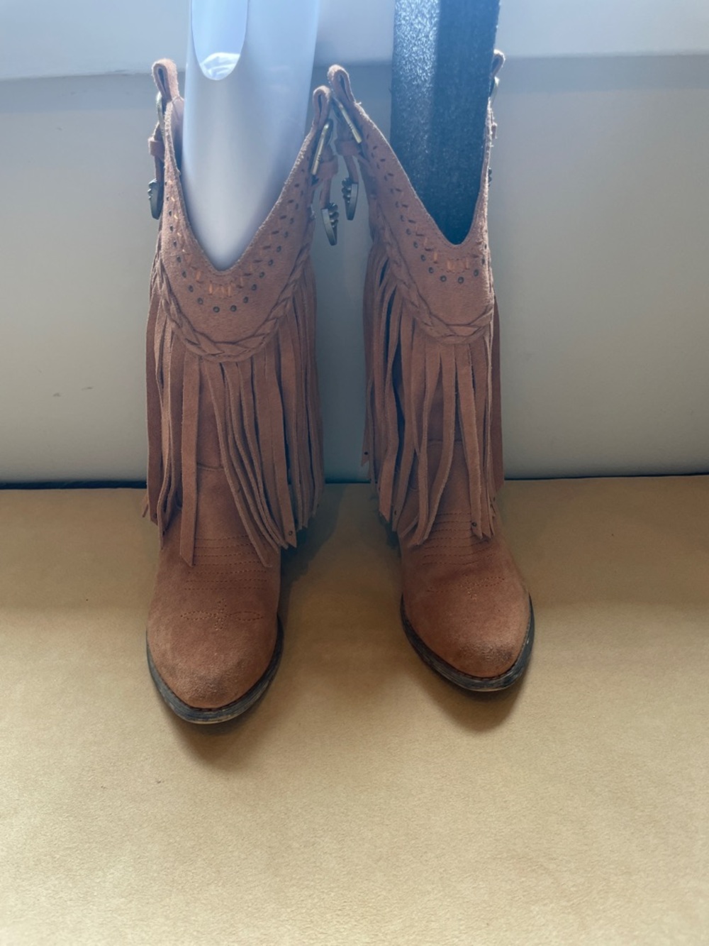 Very Volatile Tan Suede Fringe Ankle Boots